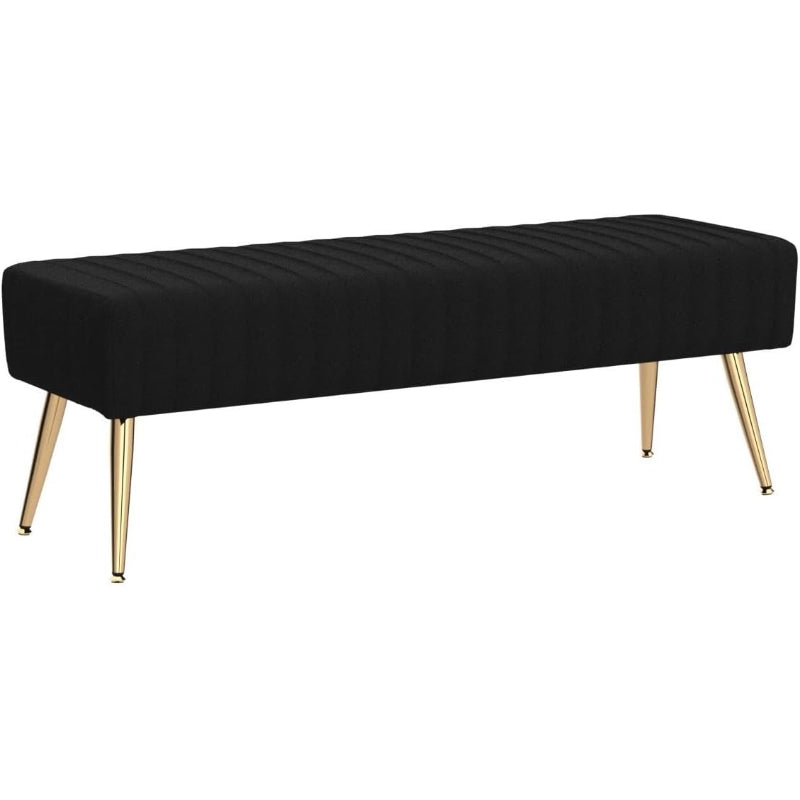 Black Tufted Bench with X‑Shaped Metal Legs