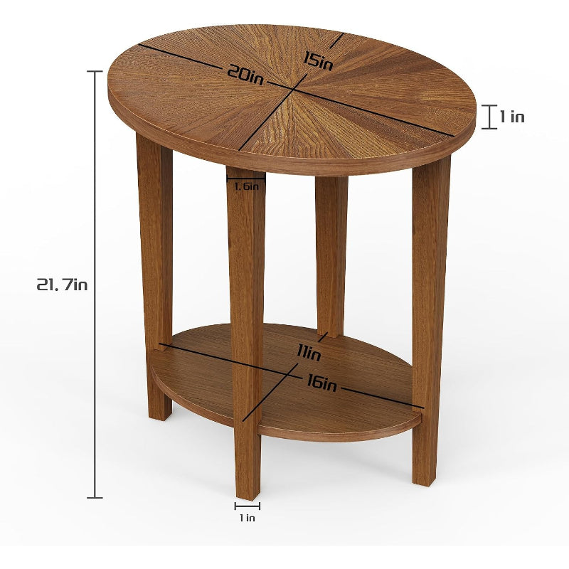 Walnut Solid Wood Oval End Table with 2‑Tier Shelf