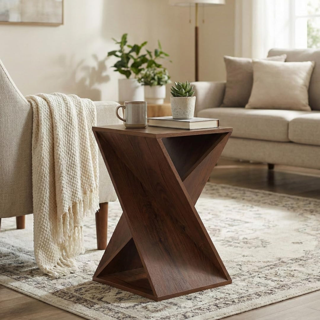 Living Walnut Twisted Wood Accent Side Table