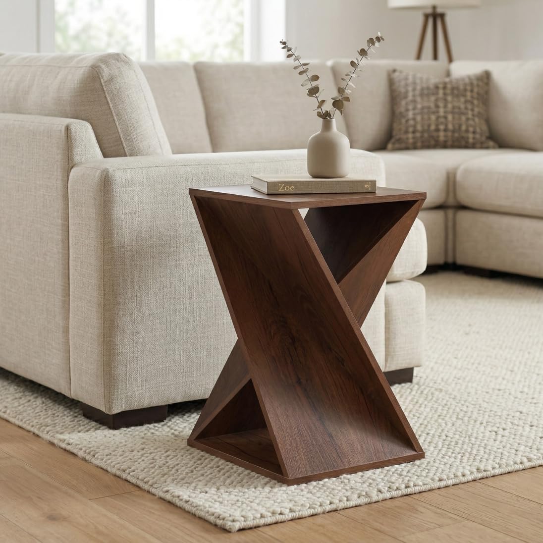 Living Walnut Twisted Wood Accent Side Table