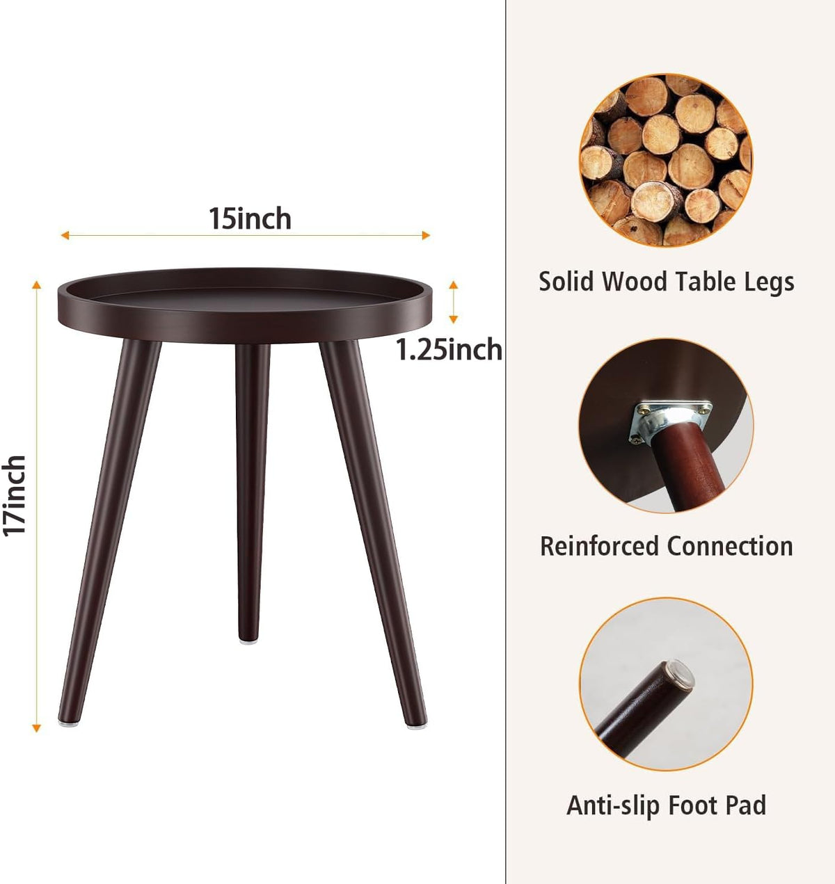 Brown Tray‑Top Round Side Table