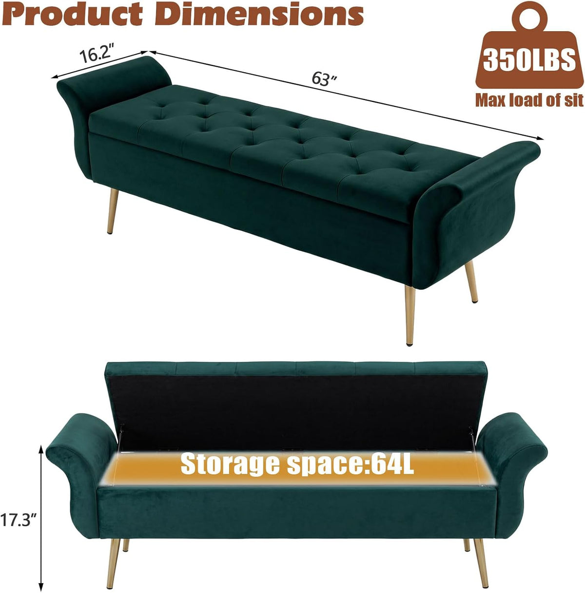 63‑Inch Upholstered End‑of‑Bed Storage Bench