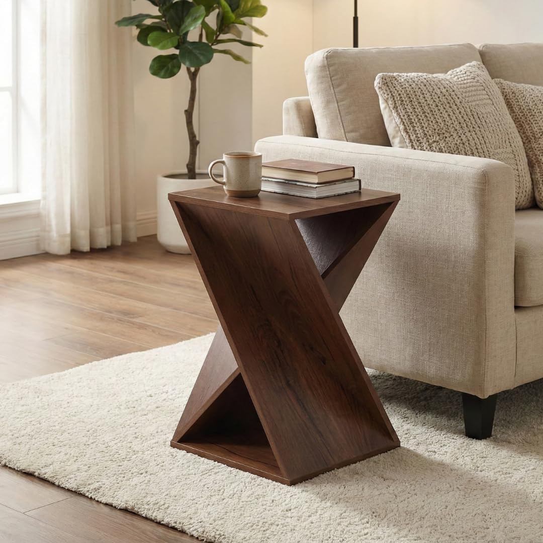 Living Walnut Twisted Wood Accent Side Table