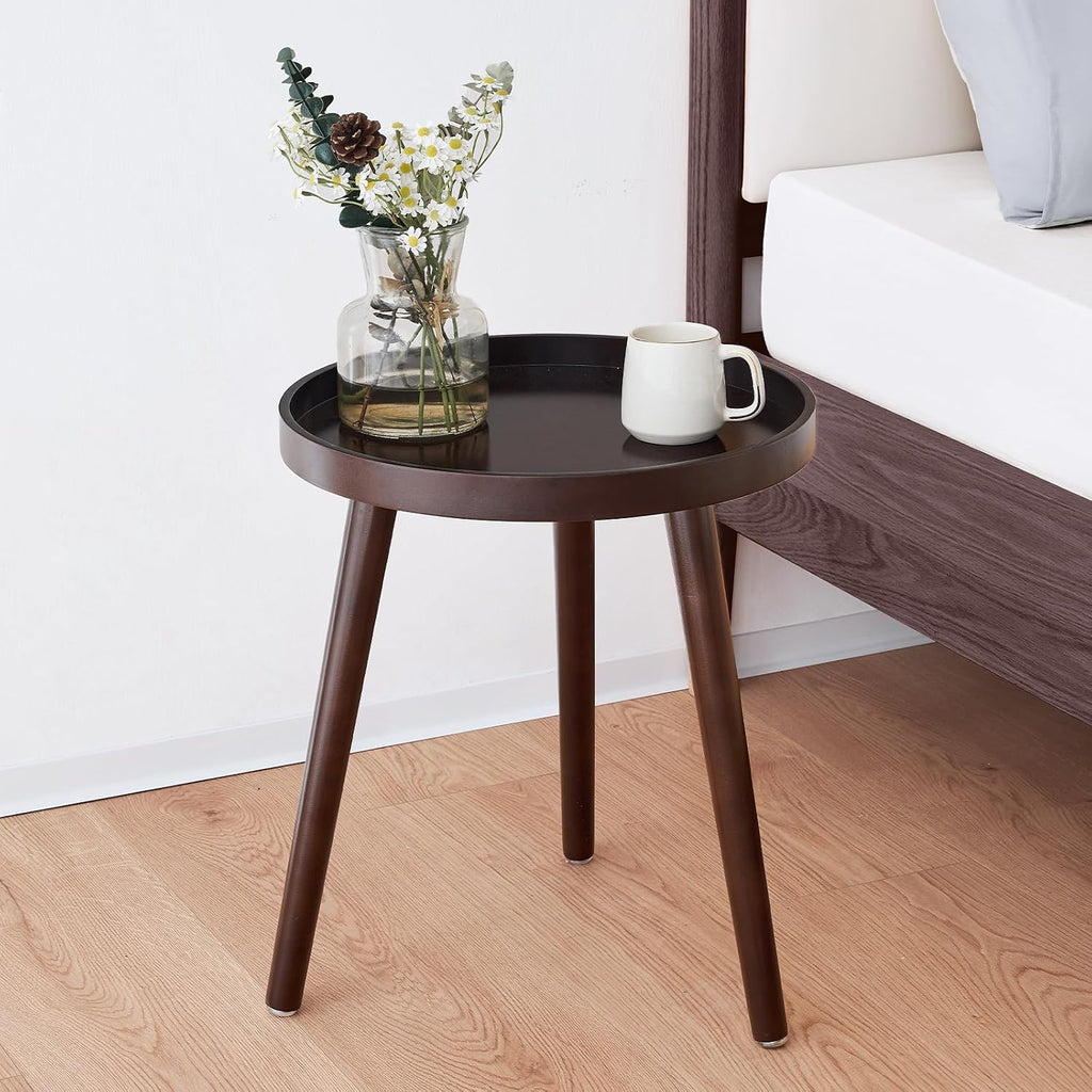 Brown Tray‑Top Round Side Table