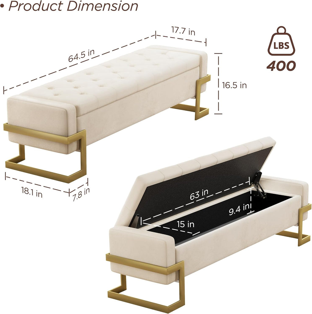 65‑Inch Velvet Bedroom Storage Bench