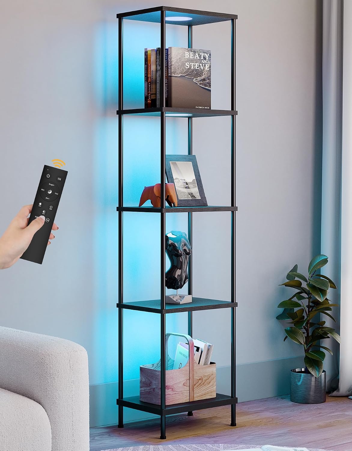 Black Floor Etagere Shelf with RGBW Light