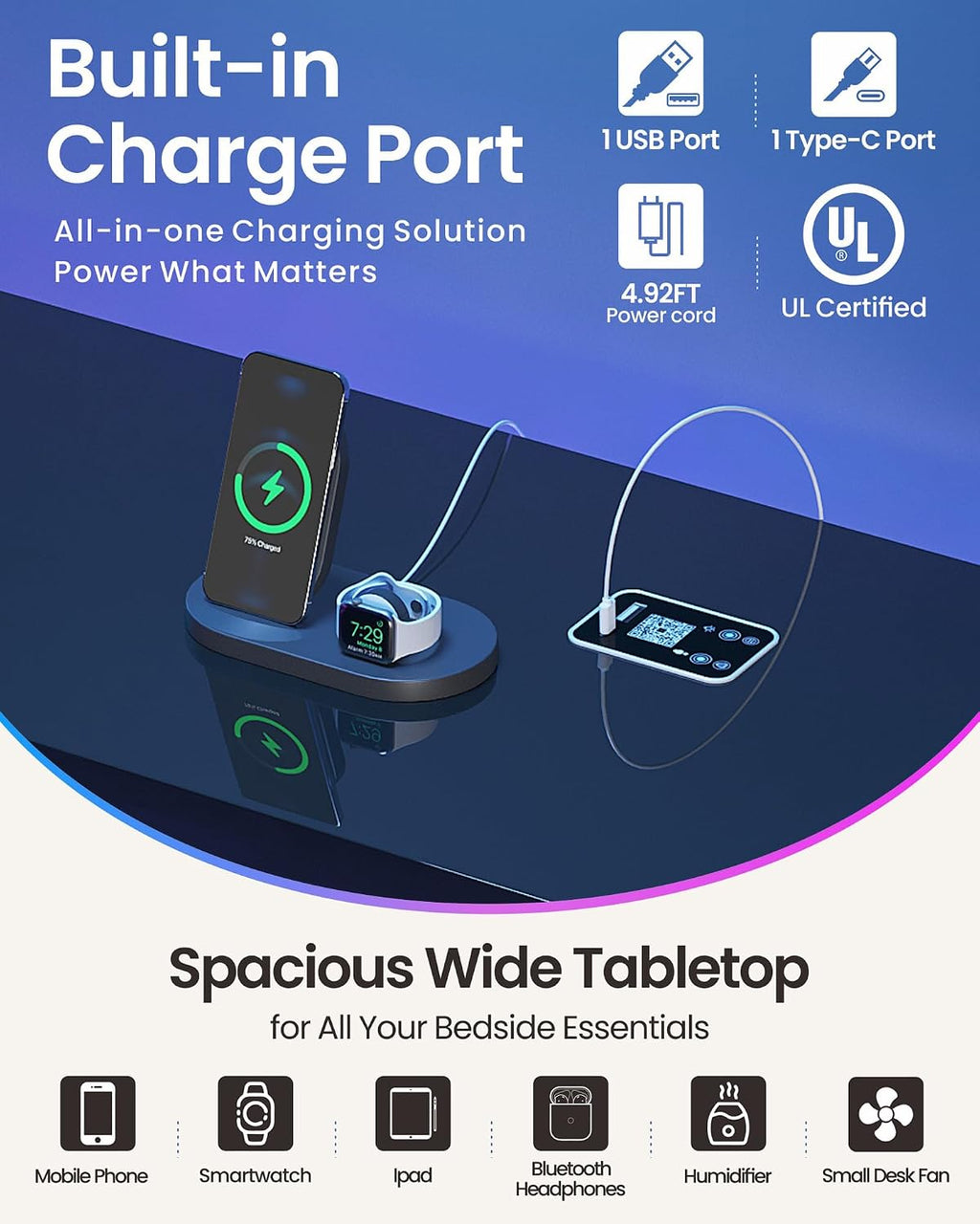 3‑Tier Glass Display Cabinet, RGB LED & Charging Station