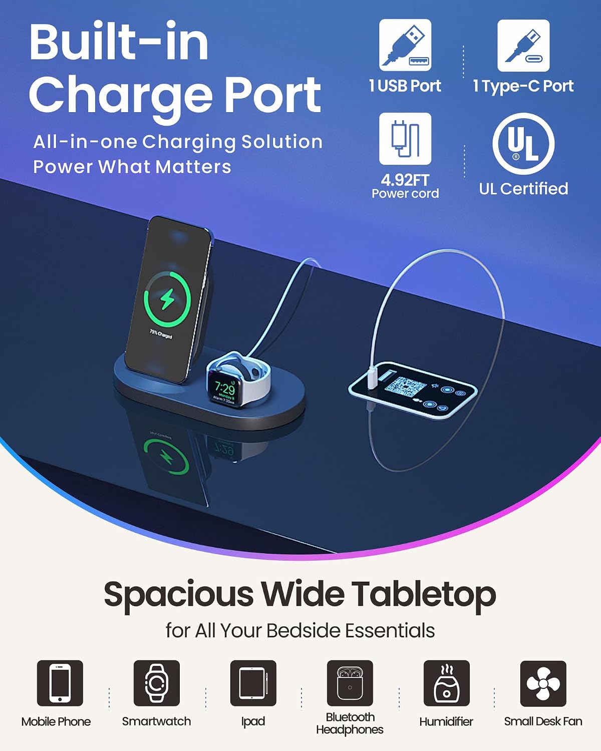3‑Tier Glass Display Cabinet, RGB LED & Charging Station