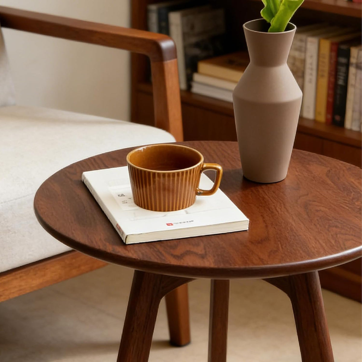 Walnut Round 3‑Leg Small Accent Side Table