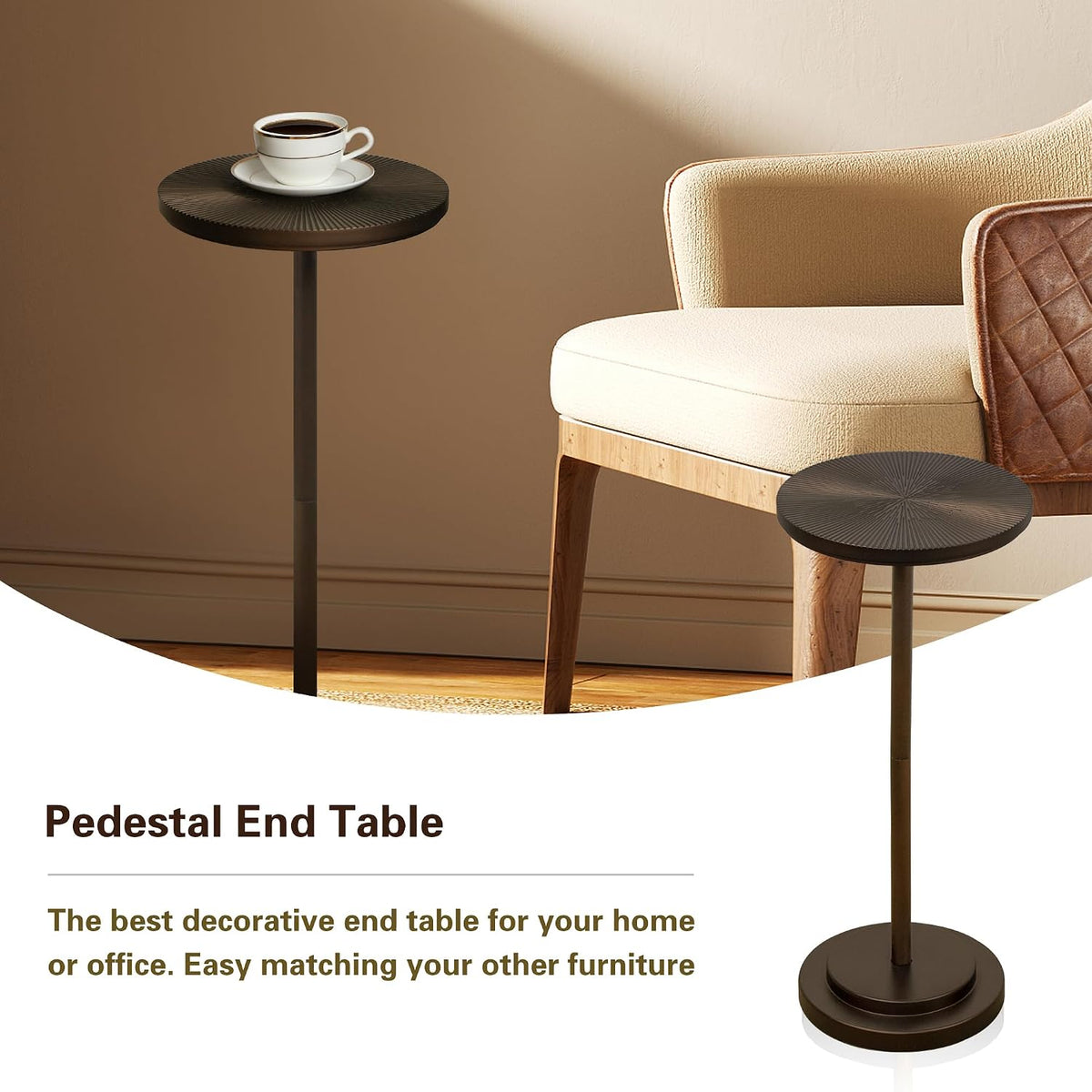Brown Carved‑Top Pedestal Drink Table