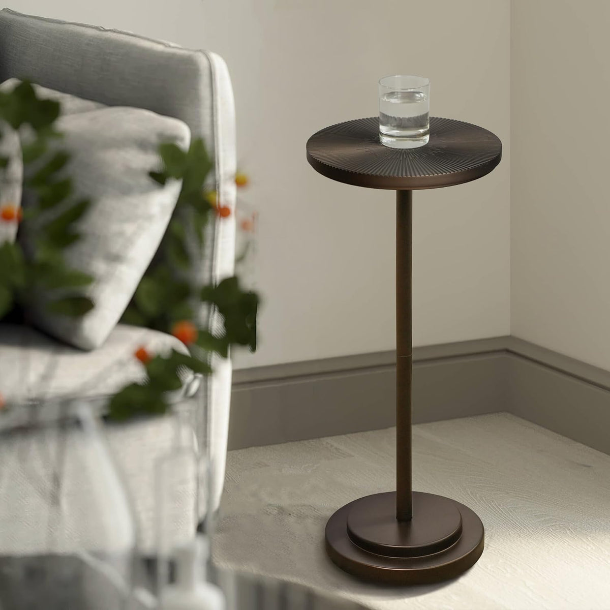 Brown Carved‑Top Pedestal Drink Table