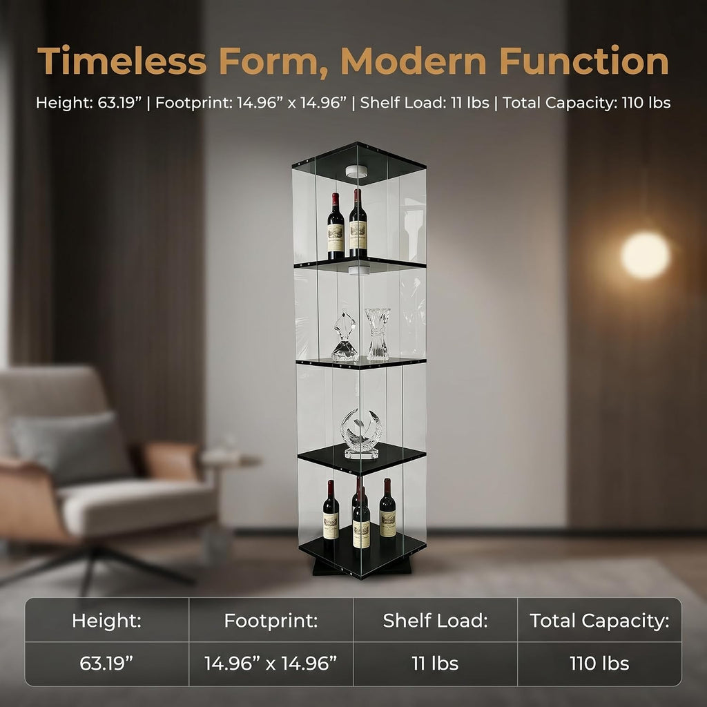 4‑Tier Glass Display Cabinet with LED Lights