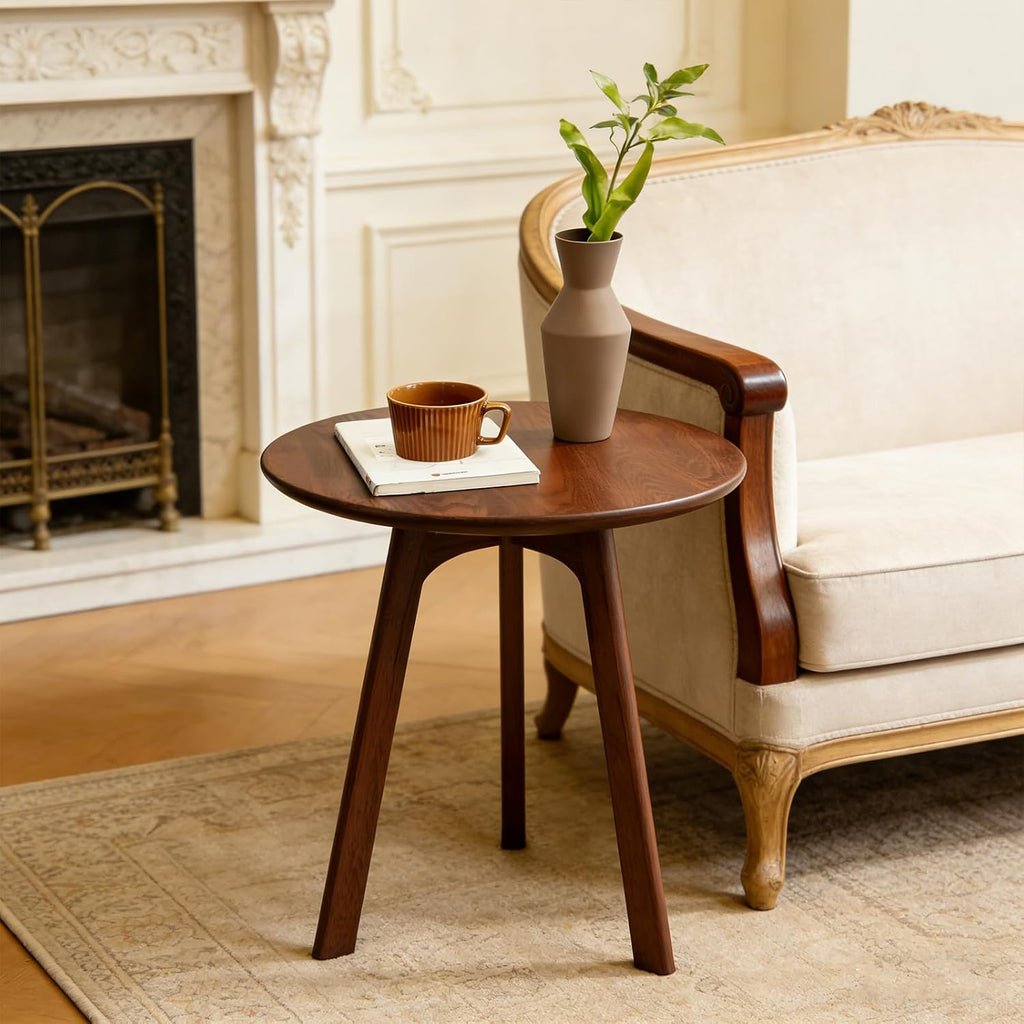 Walnut Round 3‑Leg Small Accent Side Table