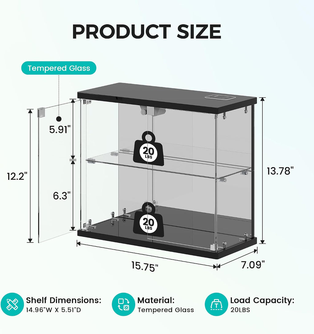 2‑Tier Glass Display Case with LED Lights