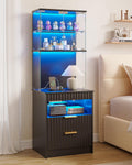 Tall Nightstand, LED Glass Storage & Charging Station