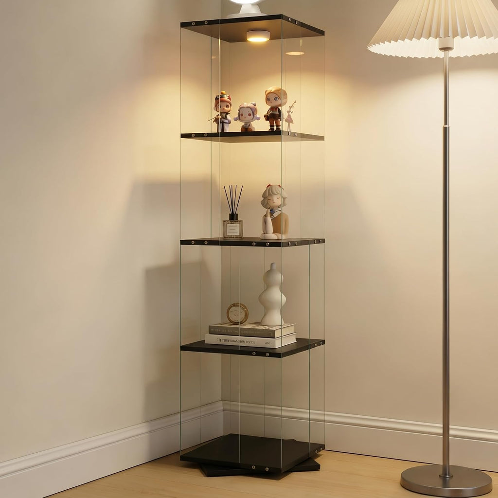 4‑Tier Glass Display Cabinet with LED Lights