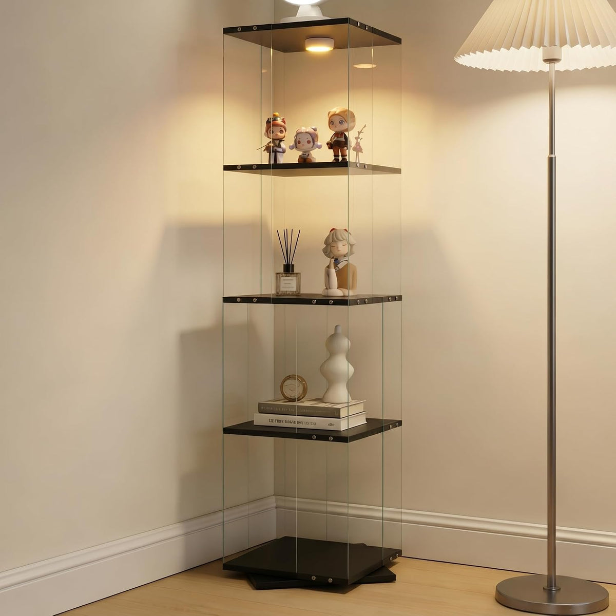 4‑Tier Glass Display Cabinet with LED Lights