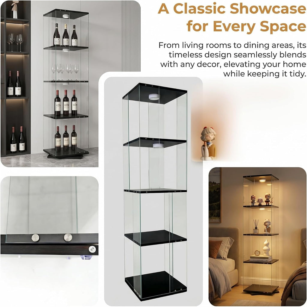 4‑Tier Glass Display Cabinet with LED Lights