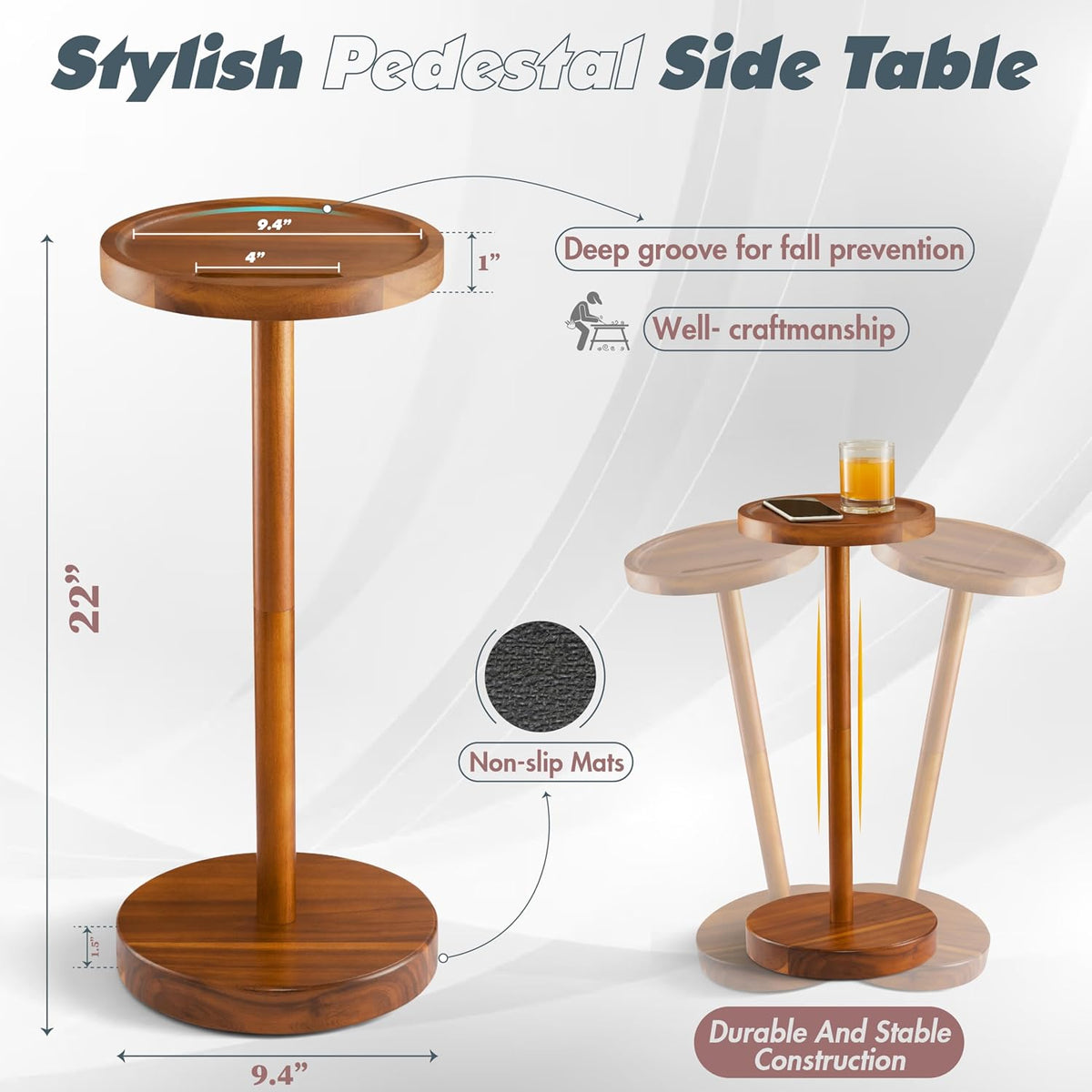 Set of 2 Acacia Drink Tables
