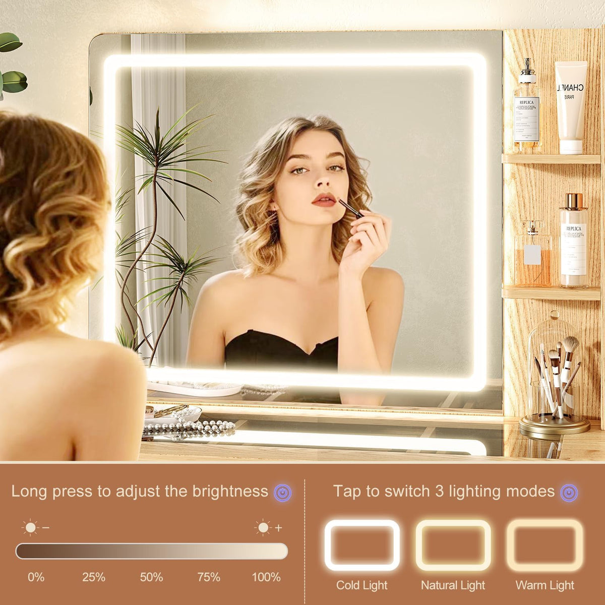 Top Vanity Desk with LED Mirror & 9 Drawers