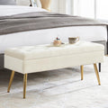 Cream Velvet Storage Ottoman Bench for Bedroom