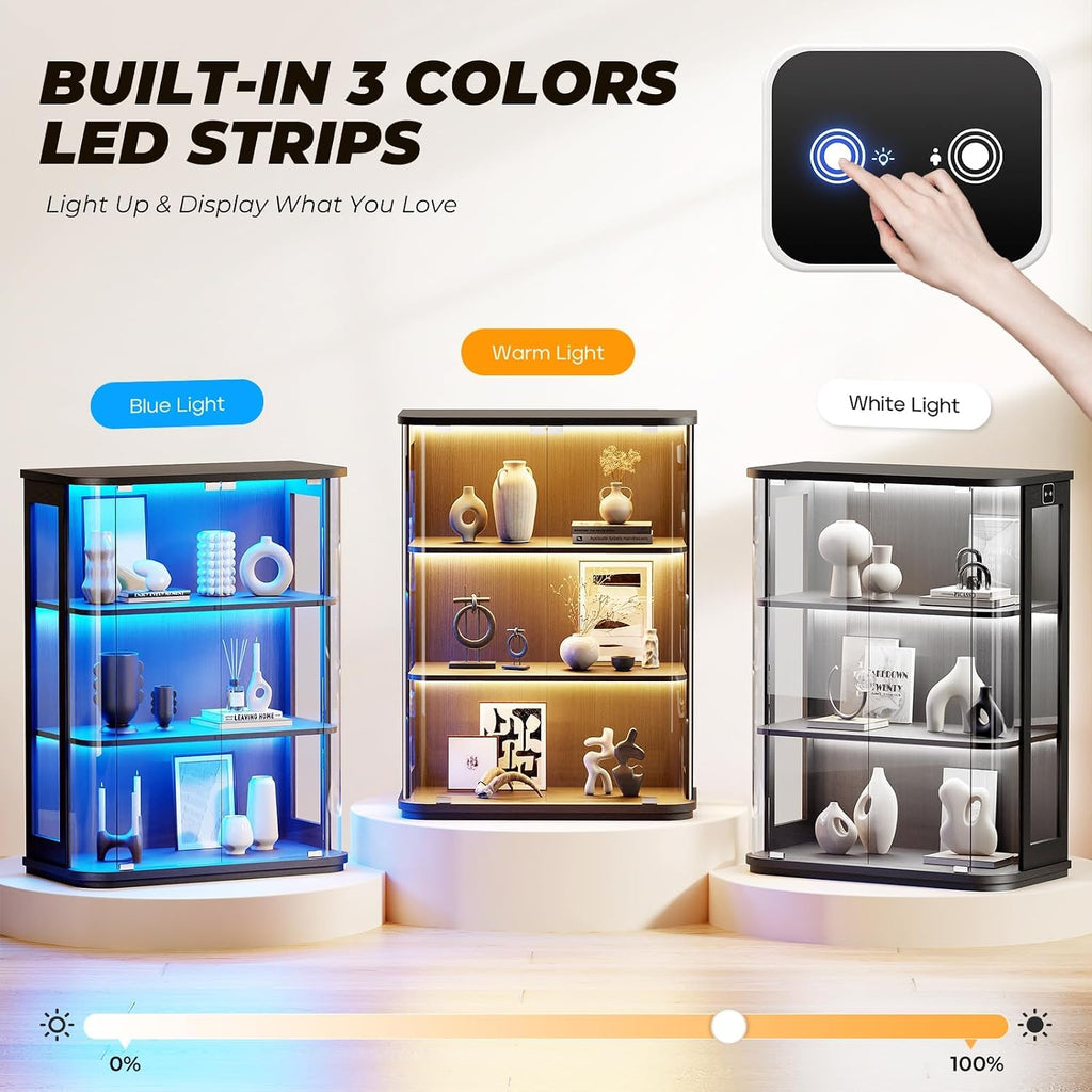 3‑Tier Rounded Display Cabinet with Sensor Lights