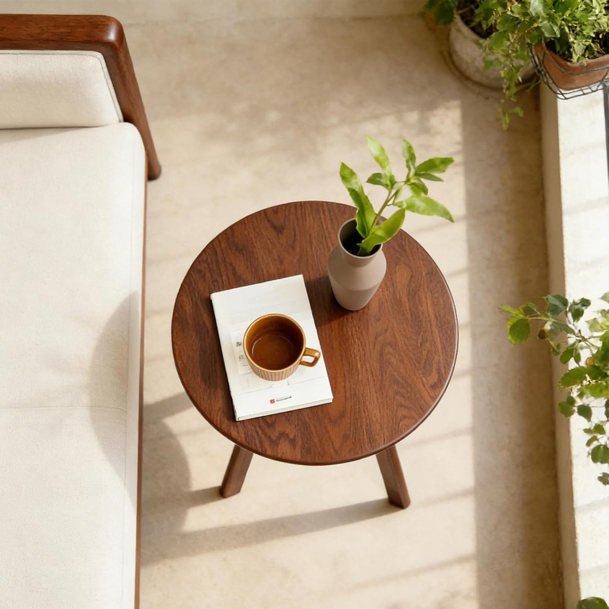 Walnut Round 3‑Leg Small Accent Side Table