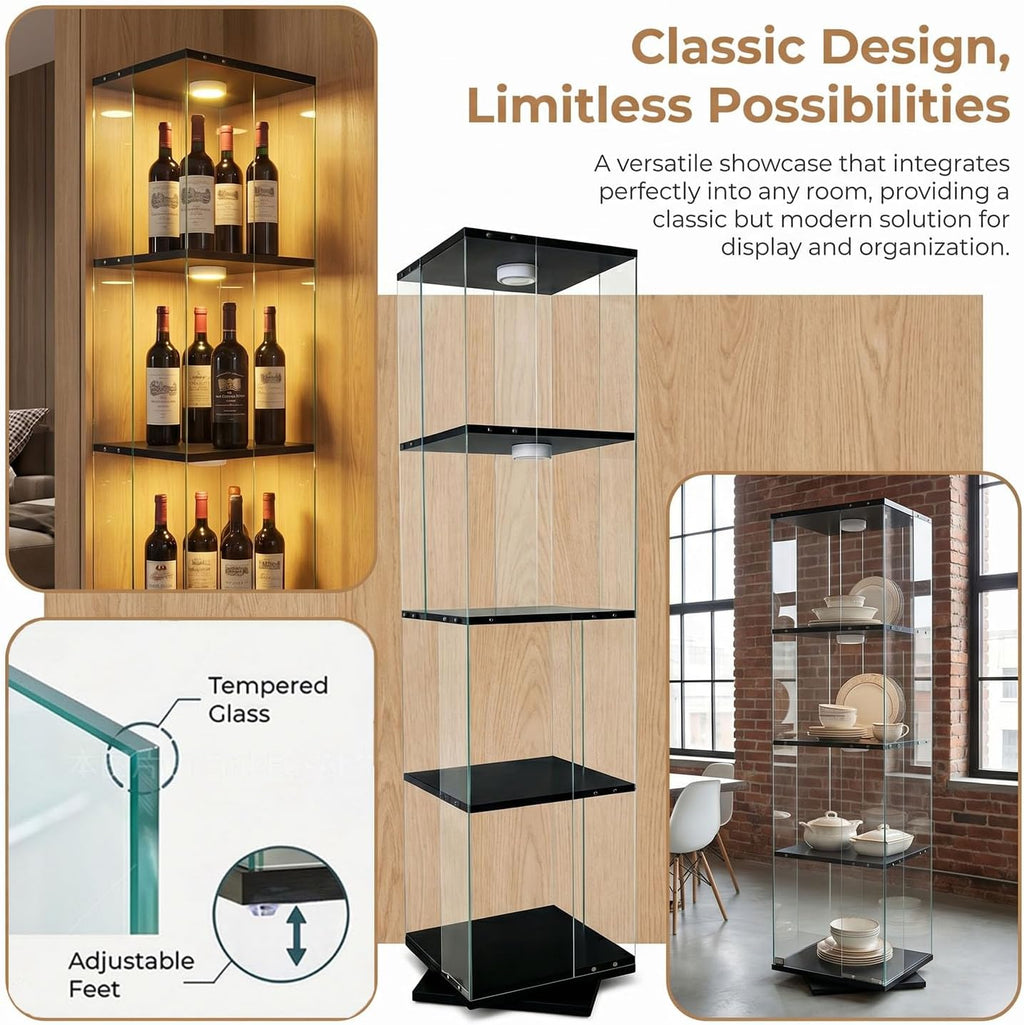4‑Tier Glass Display Cabinet with LED Lights