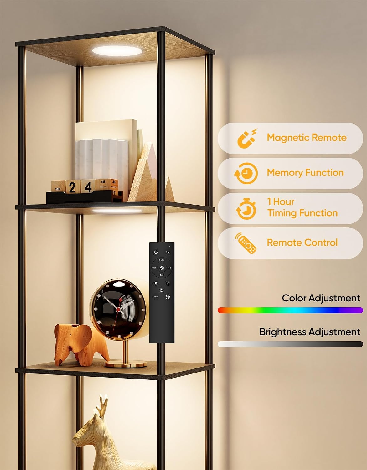 Black Floor Etagere Shelf with RGBW Light