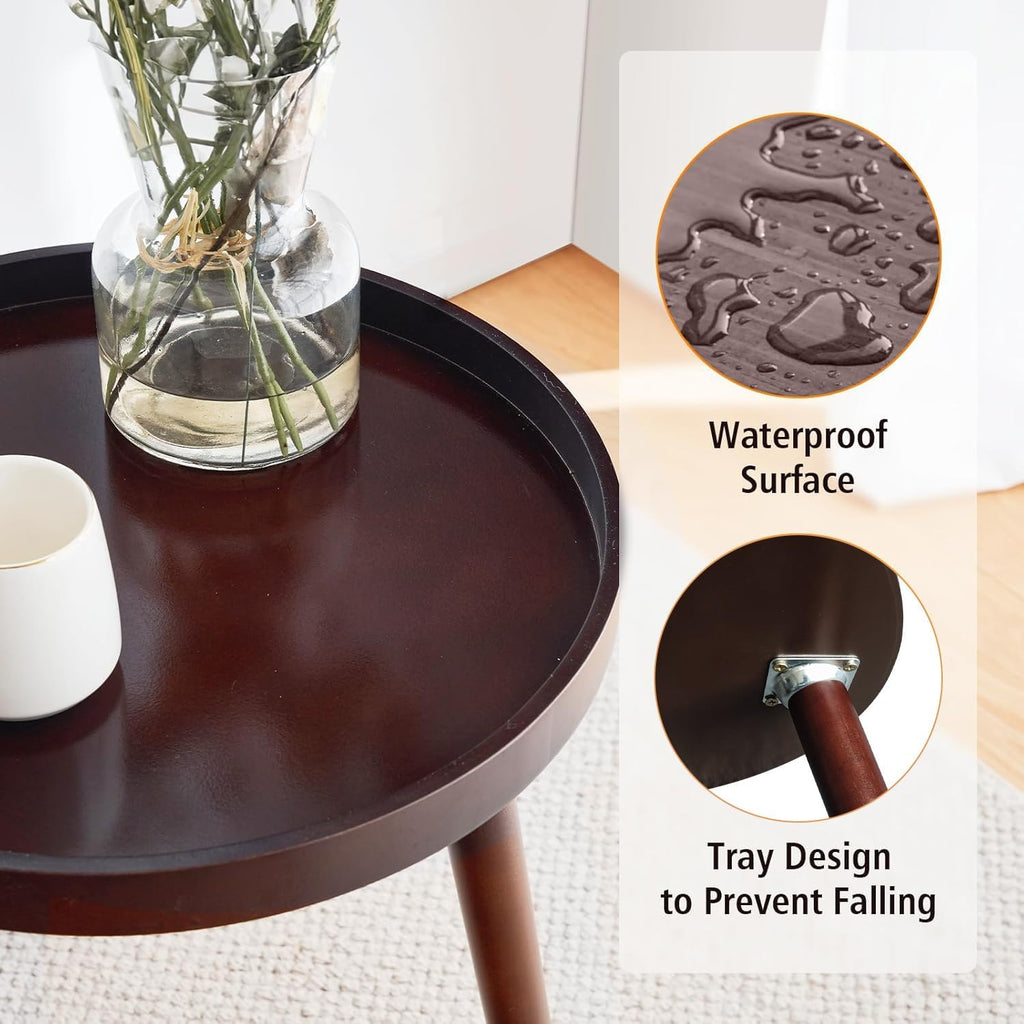 Brown Tray‑Top Round Side Table
