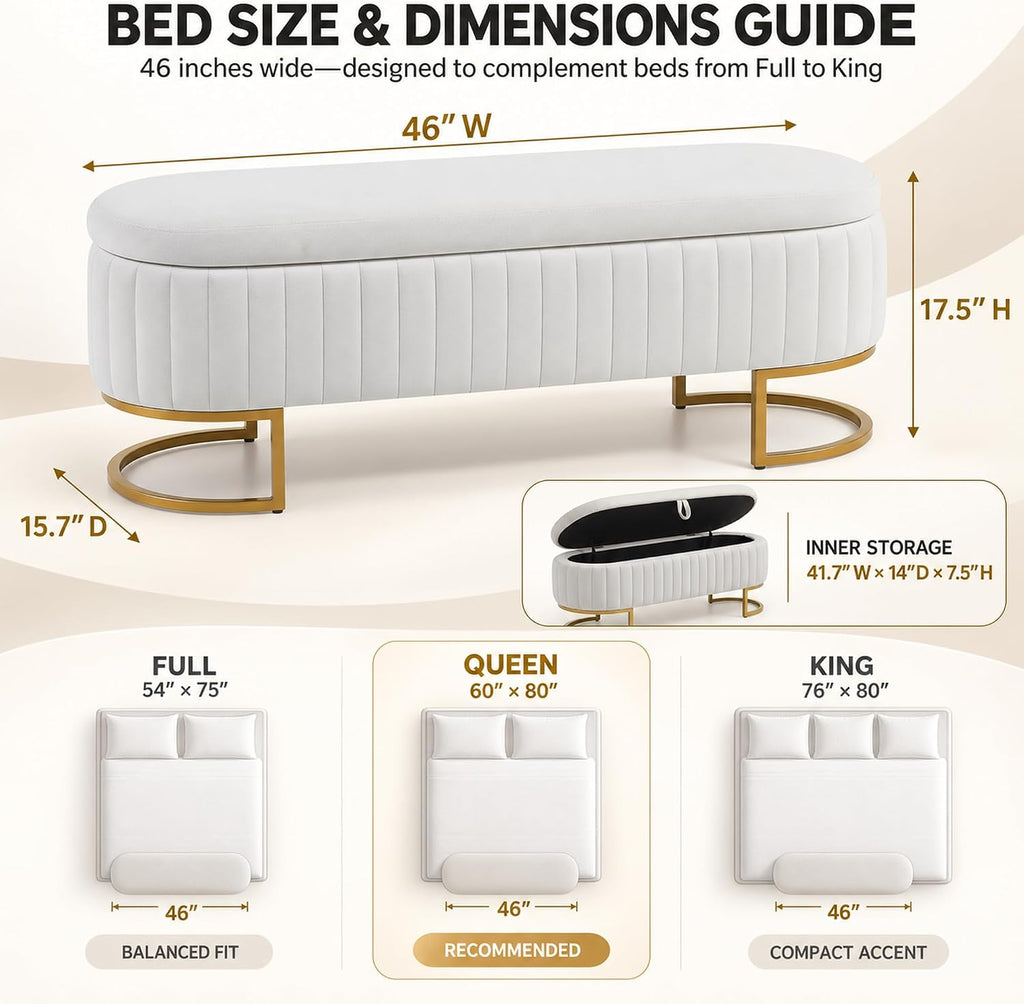 46‑Inch Oval Velvet Storage Bench for Bedroom