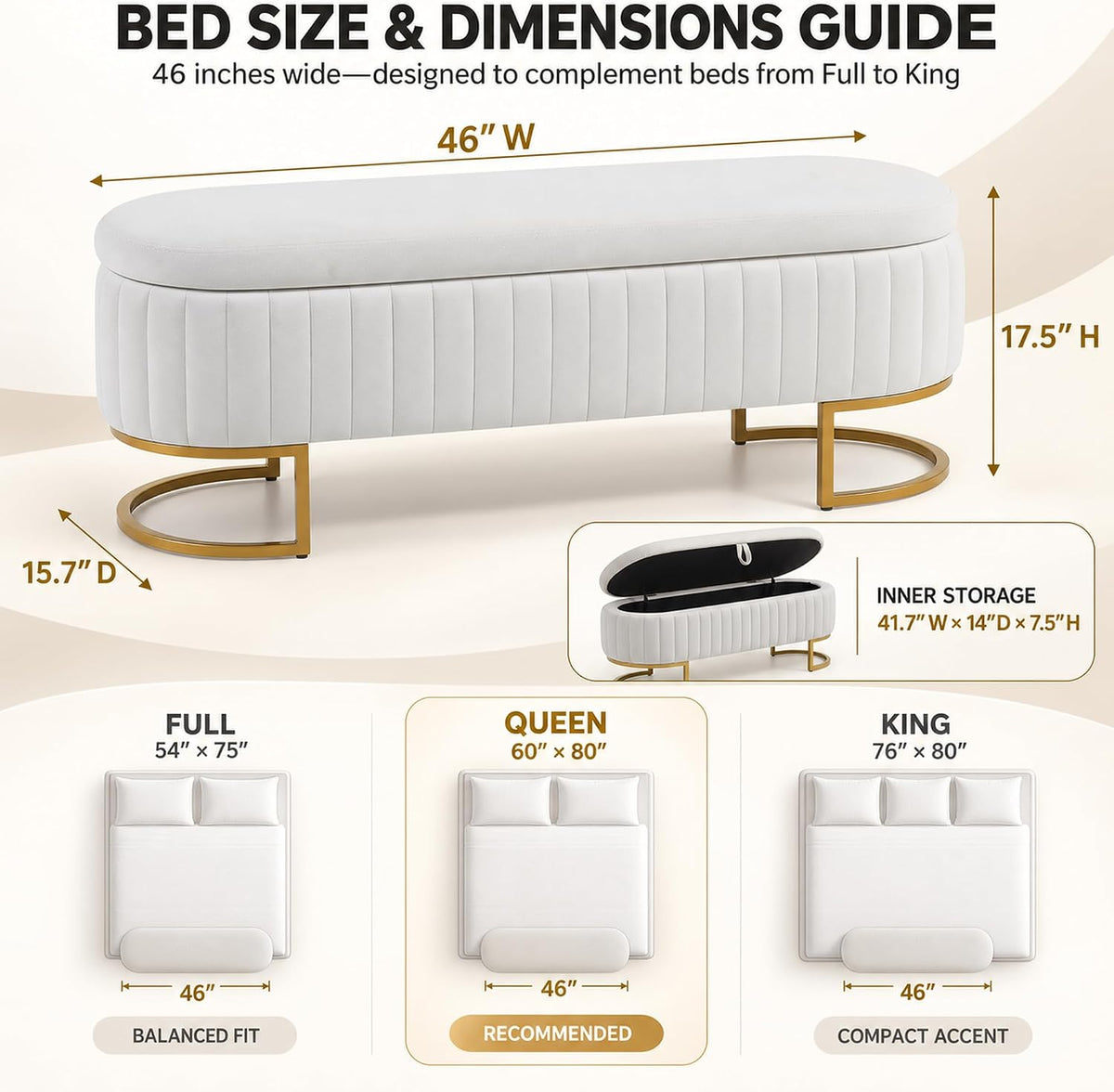 46‑Inch Oval Velvet Storage Bench for Bedroom