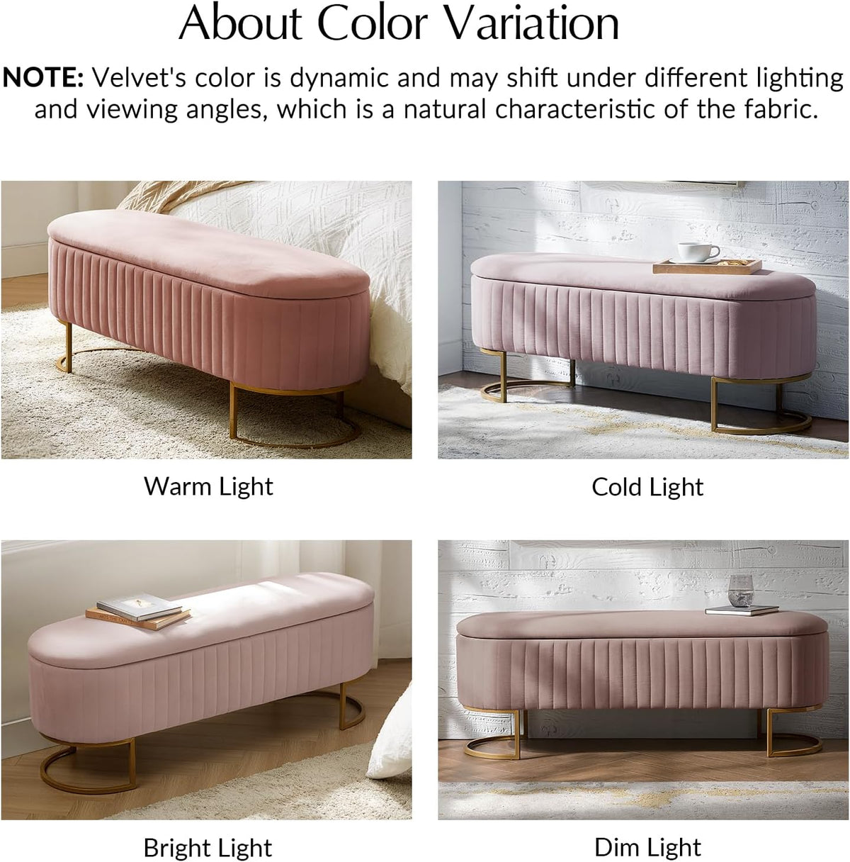 Pink Velvet Flip‑Top Storage Bench with Gold Legs