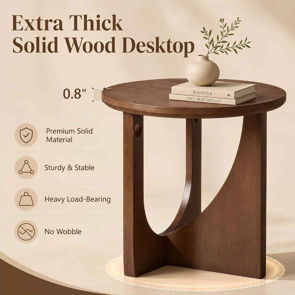 Walnut Round Side Table with Sculptural Curved Base