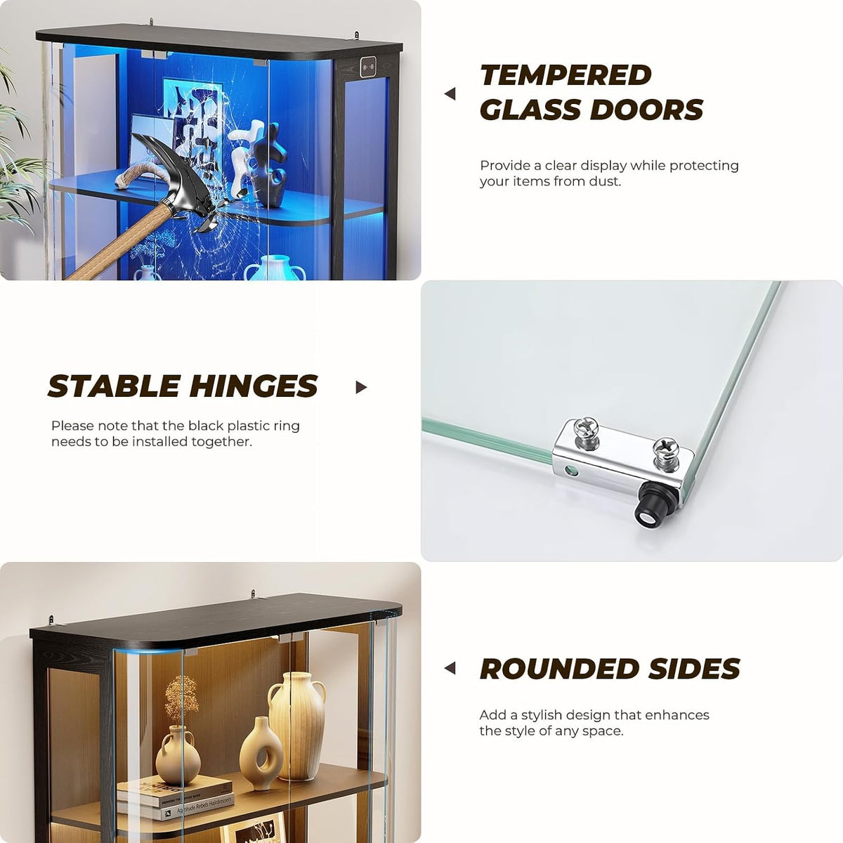 3‑Tier Rounded Display Cabinet with Sensor Lights