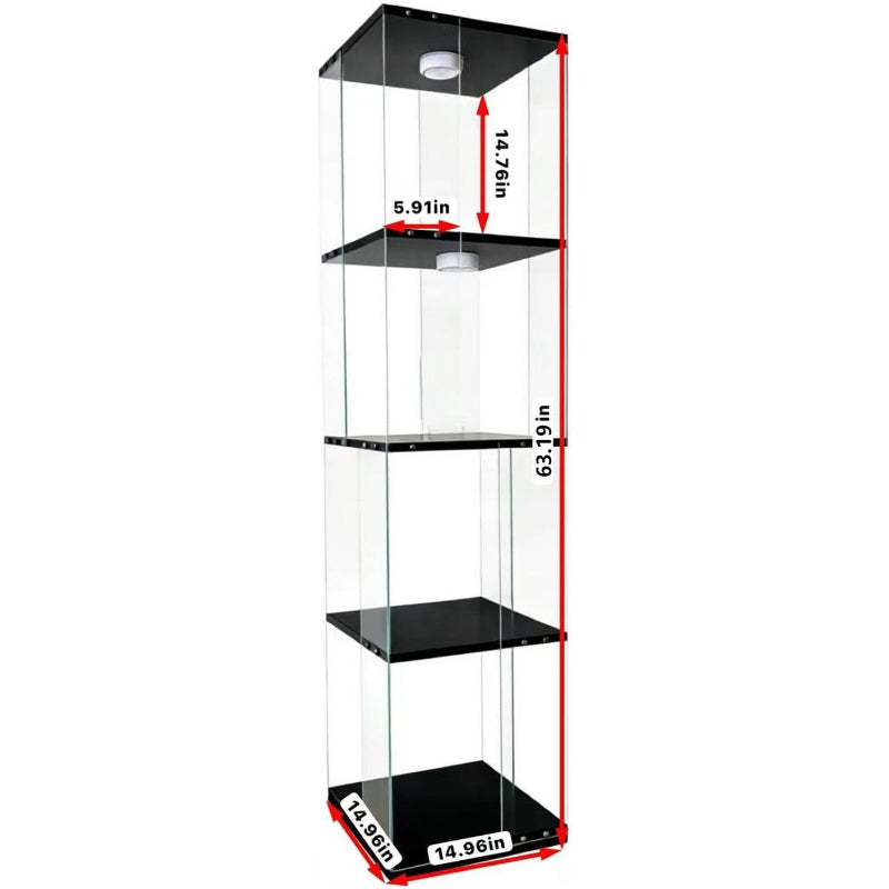 4‑Tier Glass Display Cabinet with LED Lights