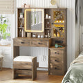 Brown Farmhouse Vanity Desk with LED Mirror