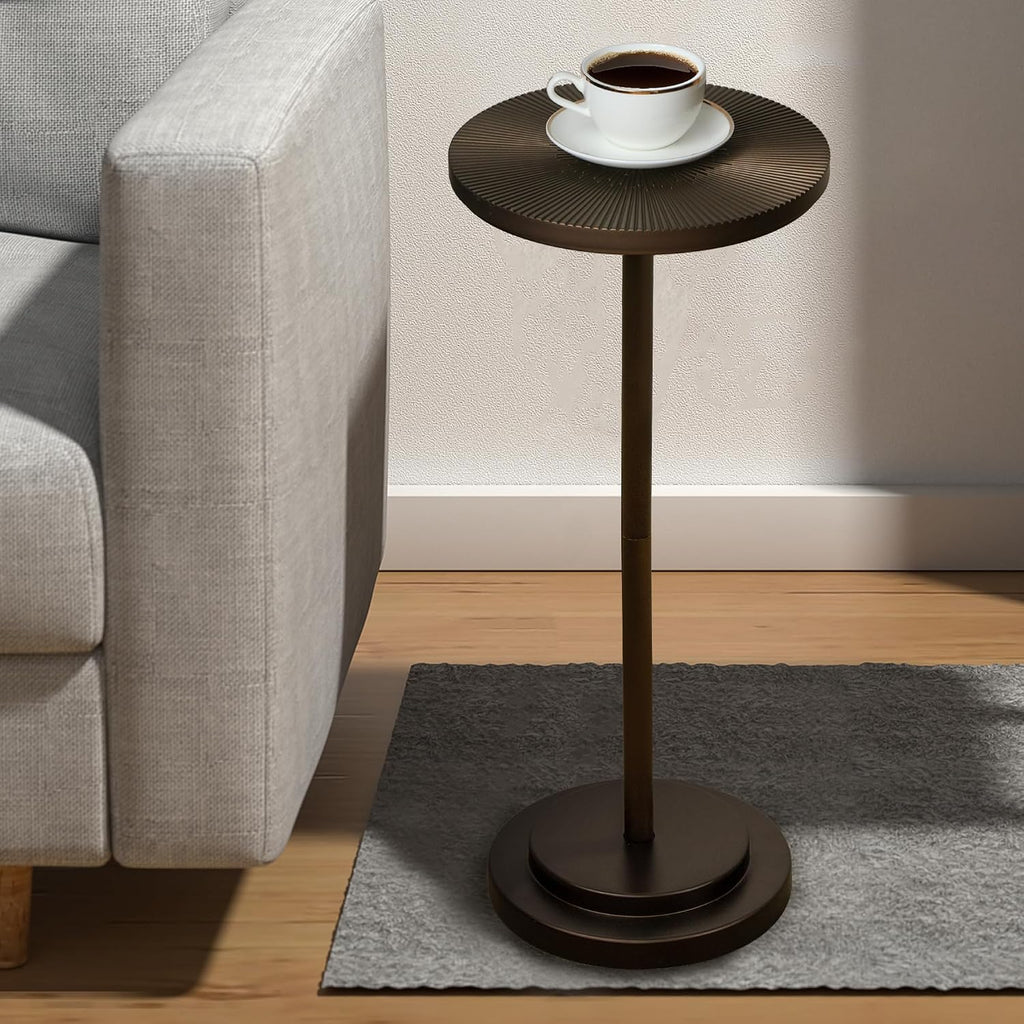 Brown Carved‑Top Pedestal Drink Table