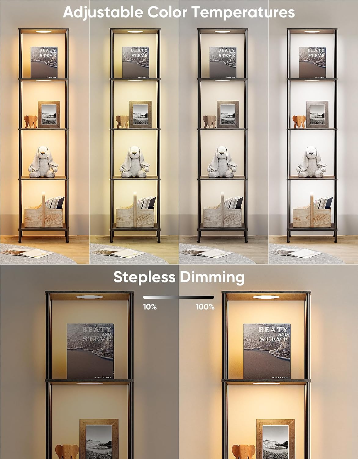 Black Floor Etagere Shelf with RGBW Light