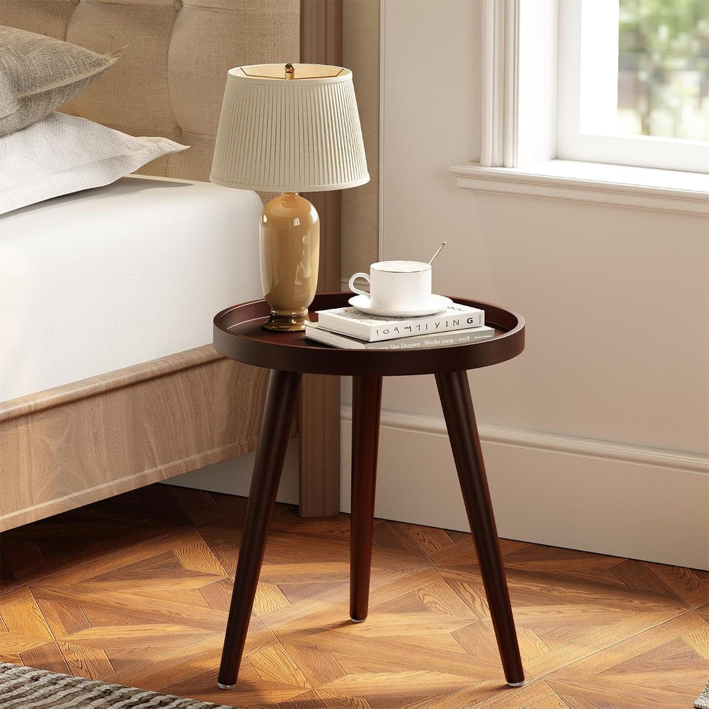 Brown Tray‑Top Round Side Table