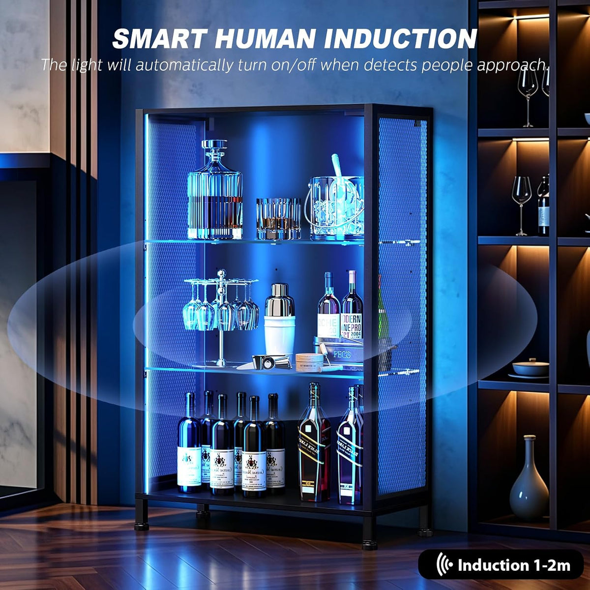 Black 3‑Tier Display Cabinet with RGB Light