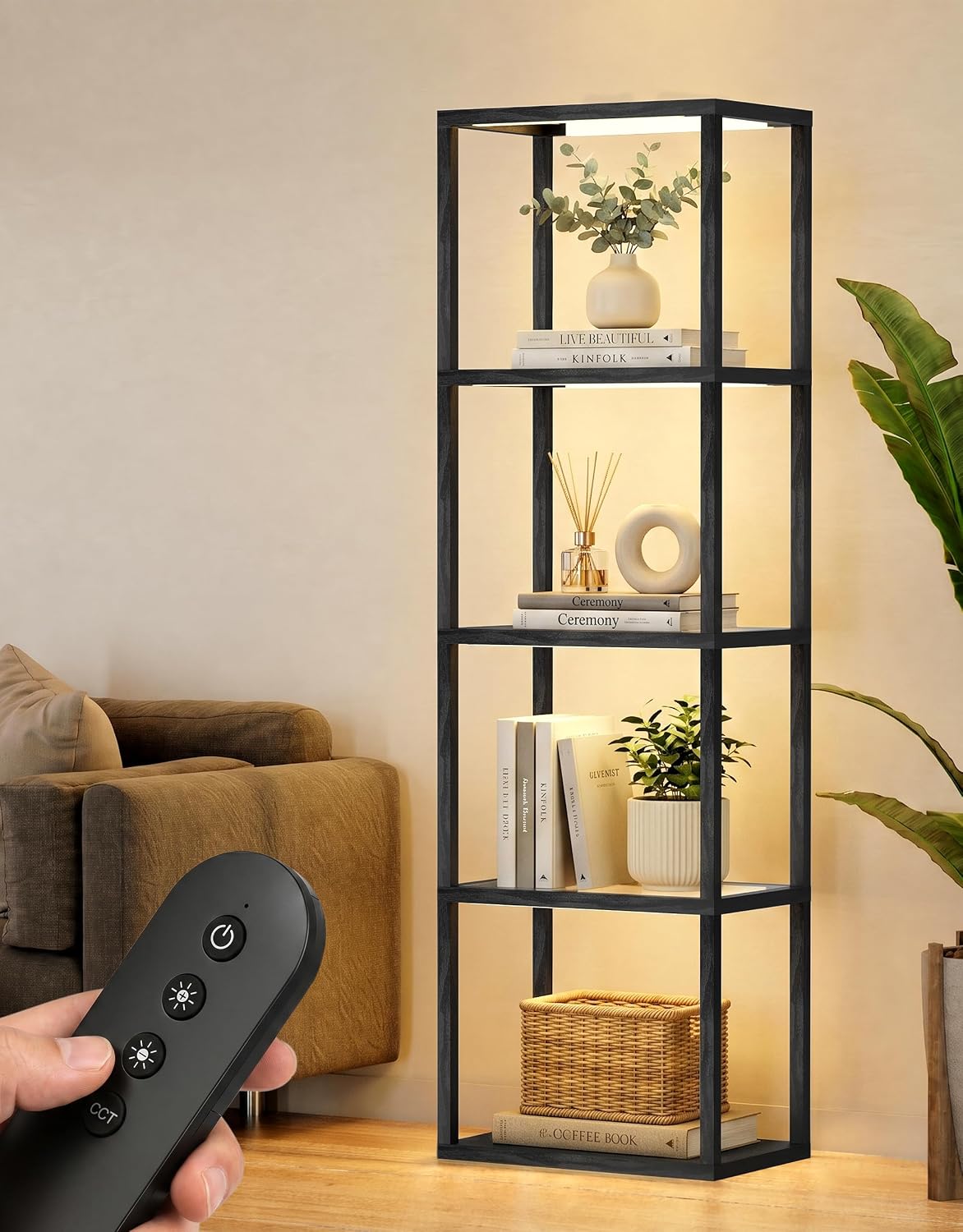 Black Glass Display Shelf with Remote LED