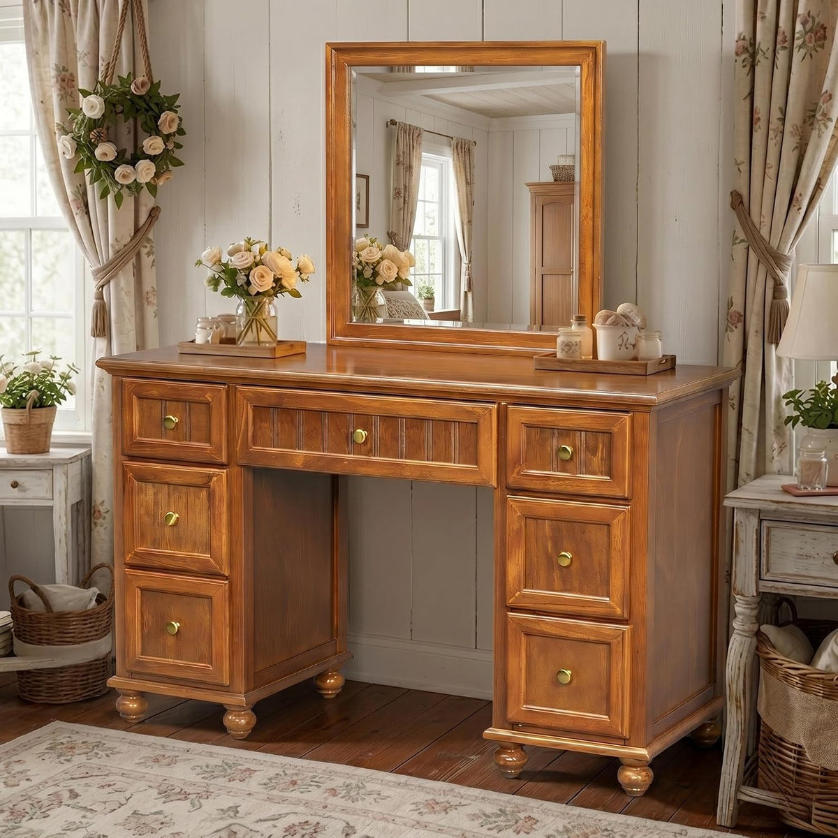 48" Farmhouse Vanity Desk with Mirror