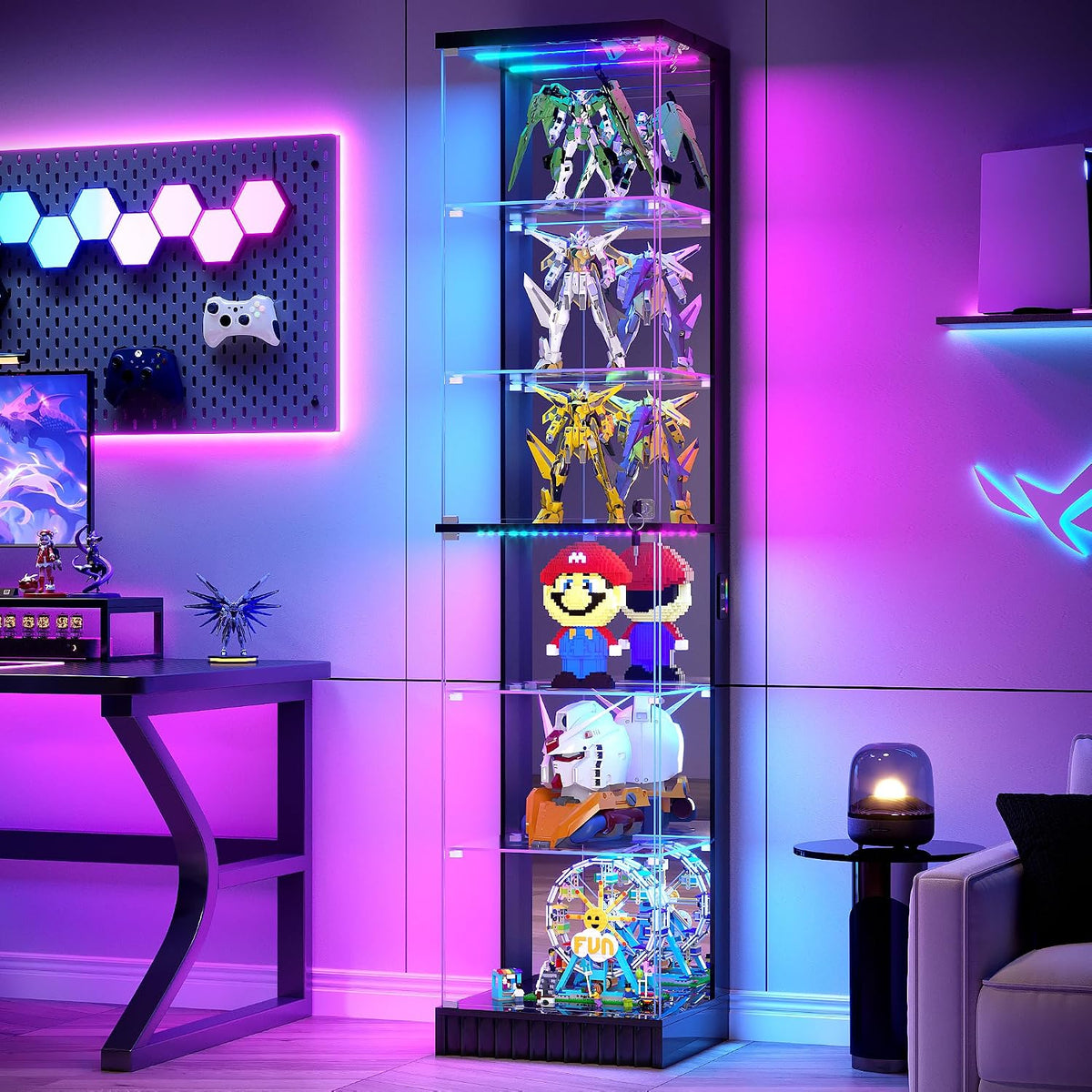 Black 6‑Tier Glass Display Cabinet with RGB Lights