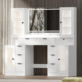 55" Fluted Glass‑Top Vanity Desk with RGB Mirror Lights
