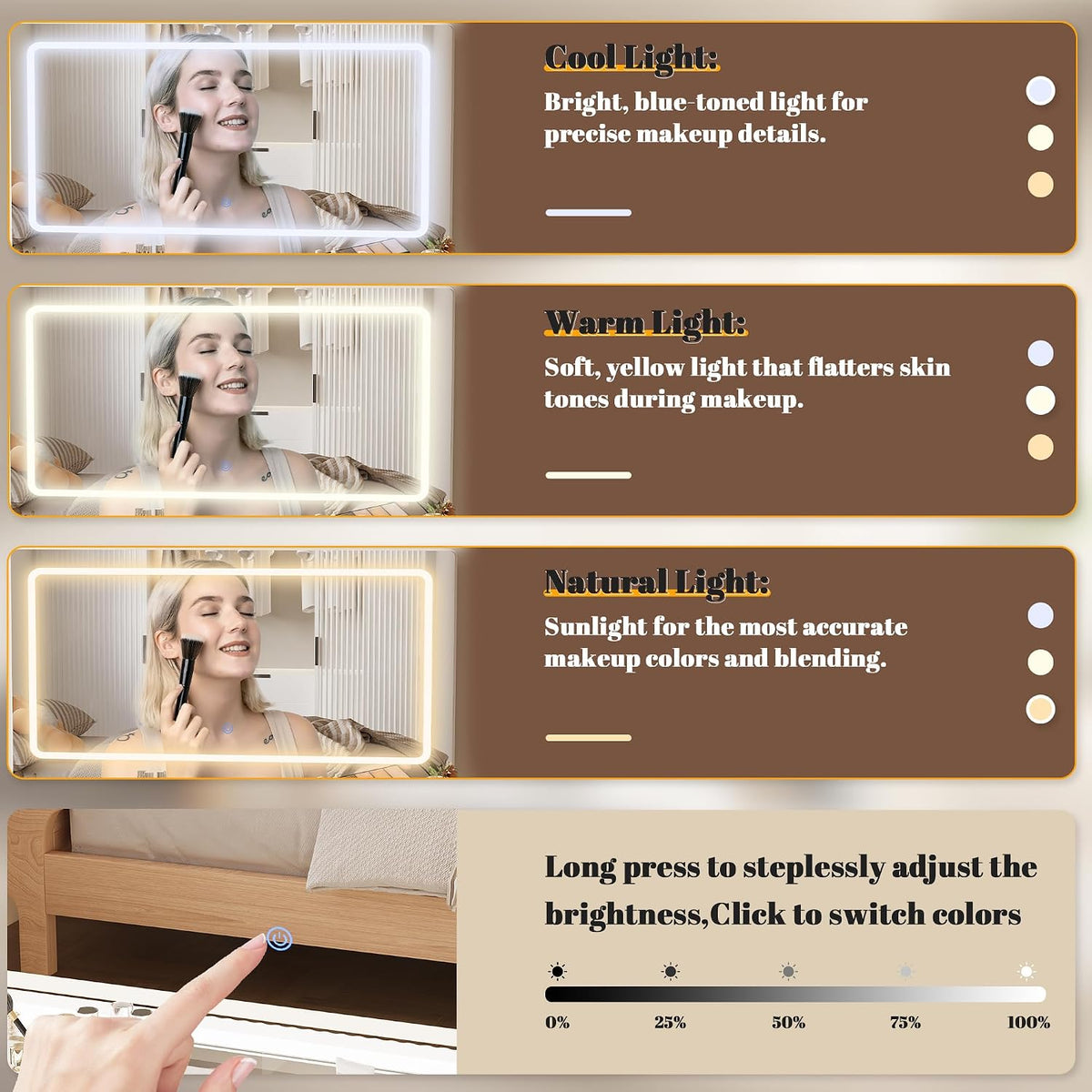 Pure White 44" Glass‑Top Vanity Desk with LED Mirror