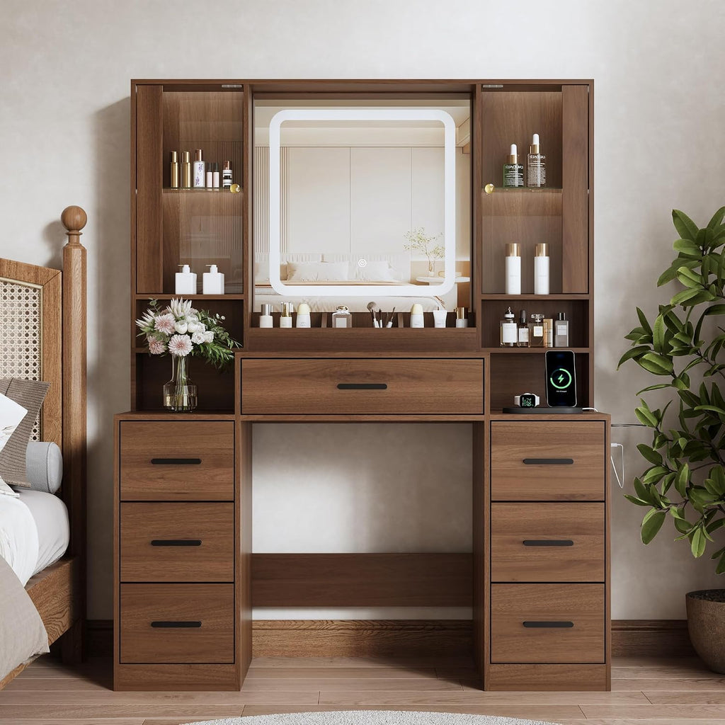 Vanity Desk with LED Mirror & 7 Drawers