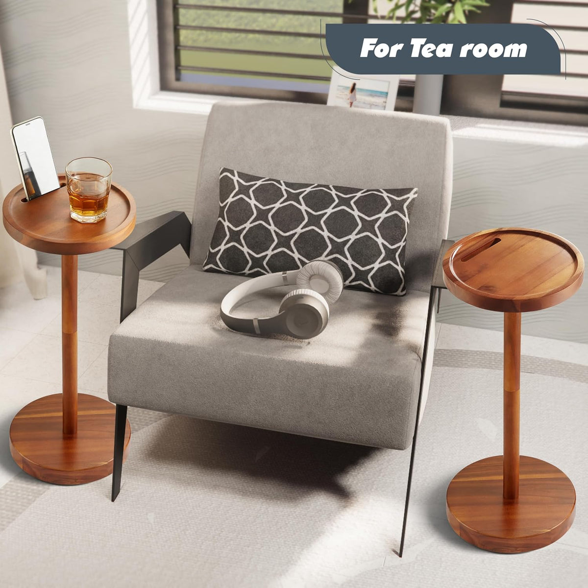 Set of 2 Acacia Drink Tables