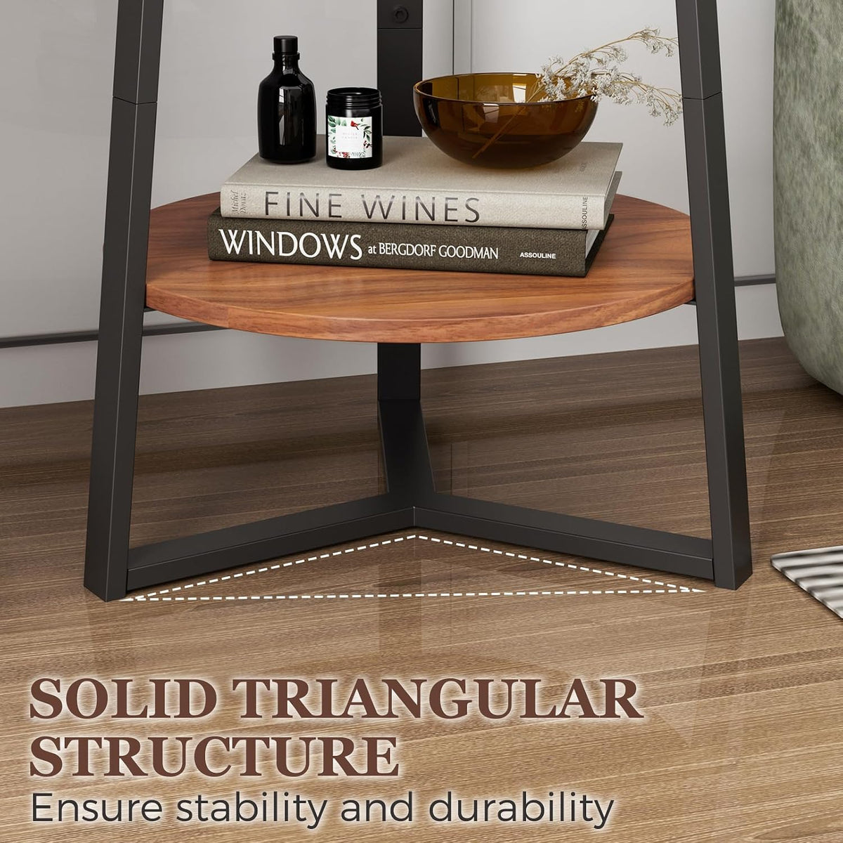 2‑Tier Farmhouse Side Table, Wood Top Metal Frame