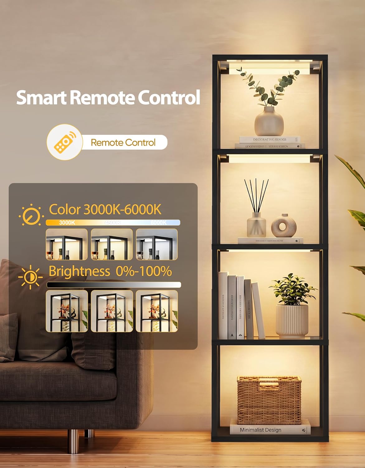 Black Glass Display Shelf with Remote LED